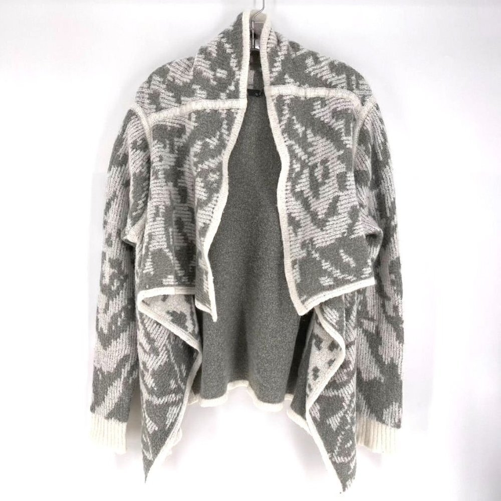 Prana Size M Gray White Reversible Alberta Open Front Waterfall Cardigan Sweater